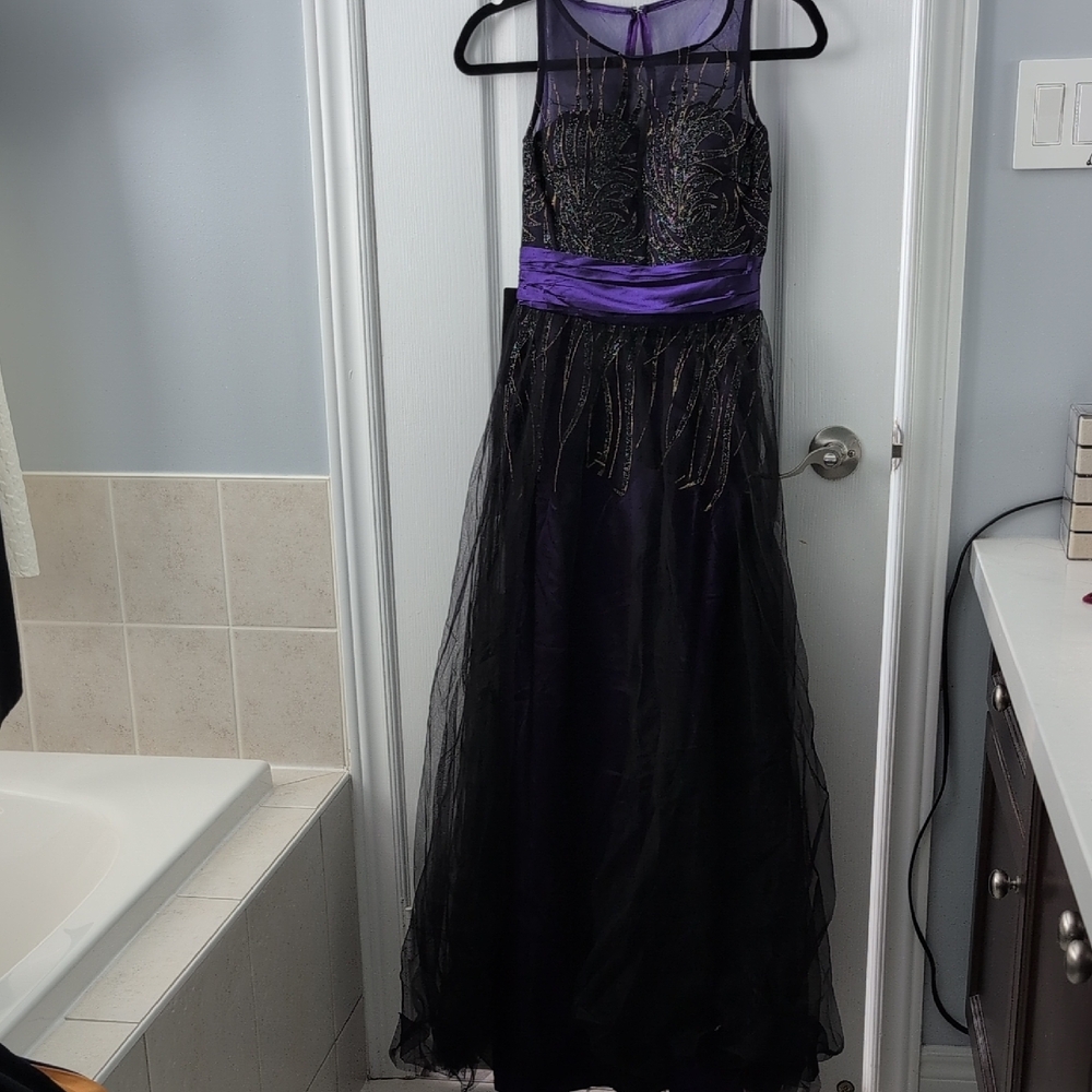 Ever Pretty Black and Purple Sheer Formal Dress